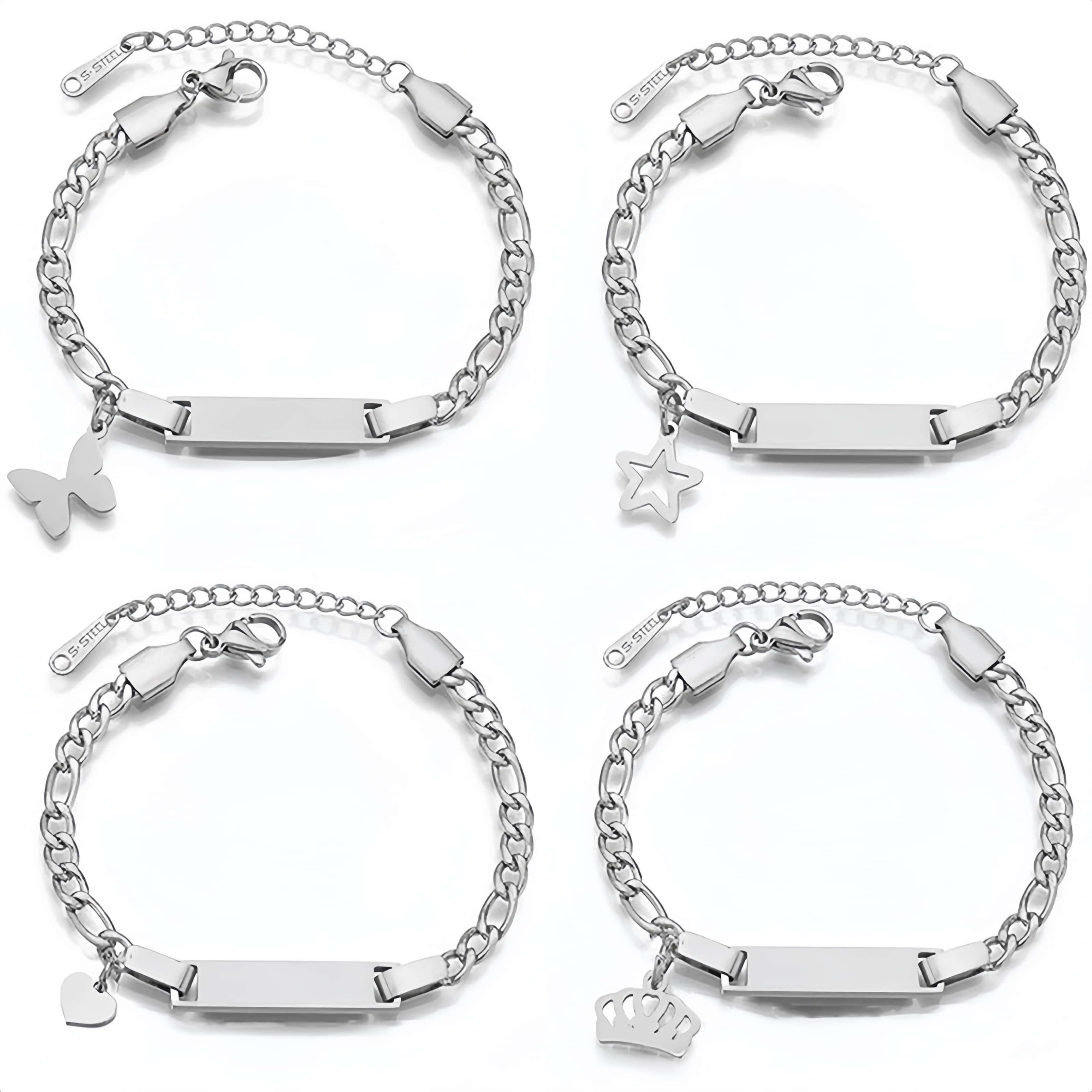 Custom Engraved Stainless Steel Bracelet with Butterfly, Star, Crown & Heart Charms - Personalized Name & Date, Perfect for Birthdays, Valentine's, Mother's Day & More details 1