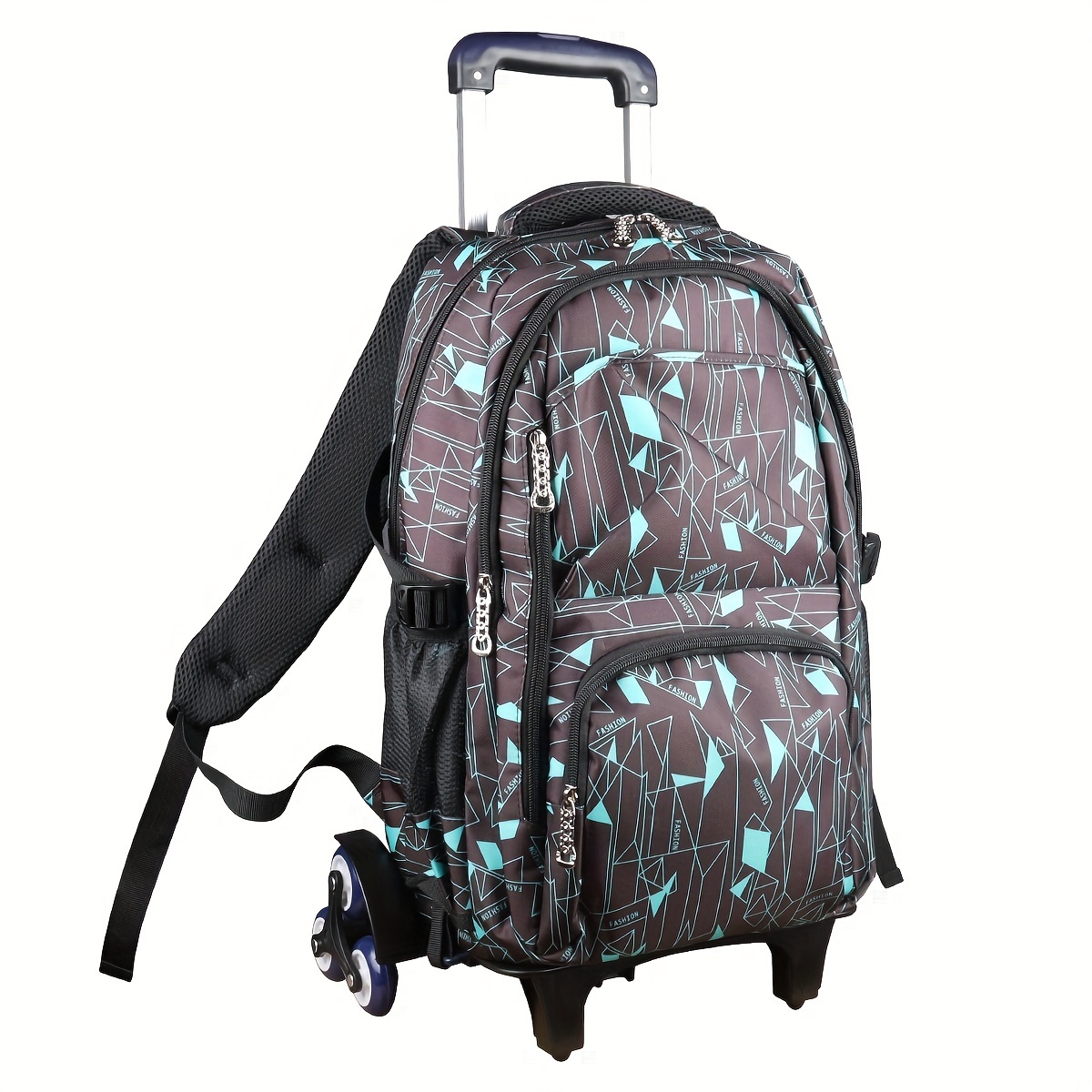 

Rolling School Large Capacity Zipper Backpack, Versatile Daily Use Knapsack For Women, Classic Geometric Pattern Rucksack