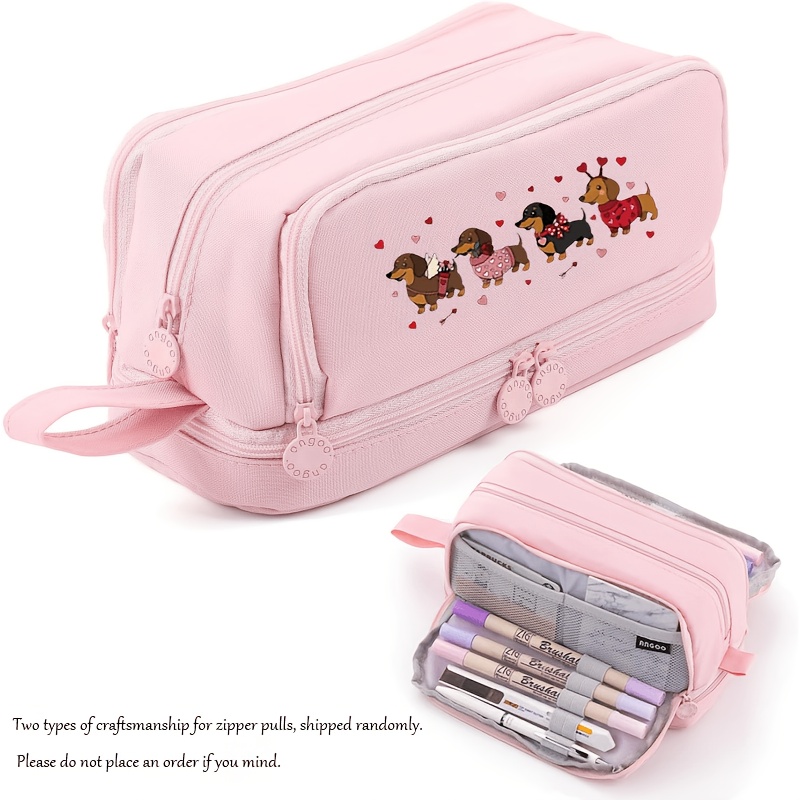 TEMU 1pc "four Little Puppies" Printed Pencil Case Large Capacity 4-layer Pencil Case Suitable For Male And Female Students Office Stationery Storage