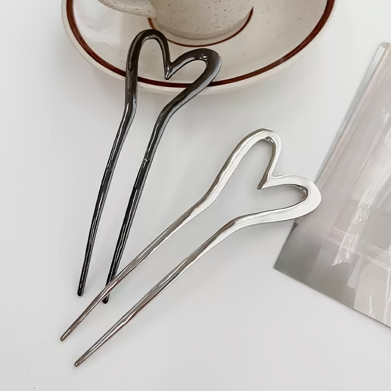TEMU 2 Stück Damen Minimalistischer Cooler Stil Metall Doppel Haarnadel, High-End Neuer Chinesischer Stil Dutt Haarnadel, Moderne Dutt Haarnadel,