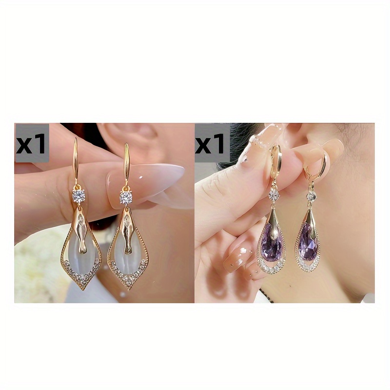 TEMU Of Cat Eye Teardrop Shaped Purple Teardrop Shaped Earrings, Simple Earrings, Stylish Elegant Alloy Jewelry Earrings