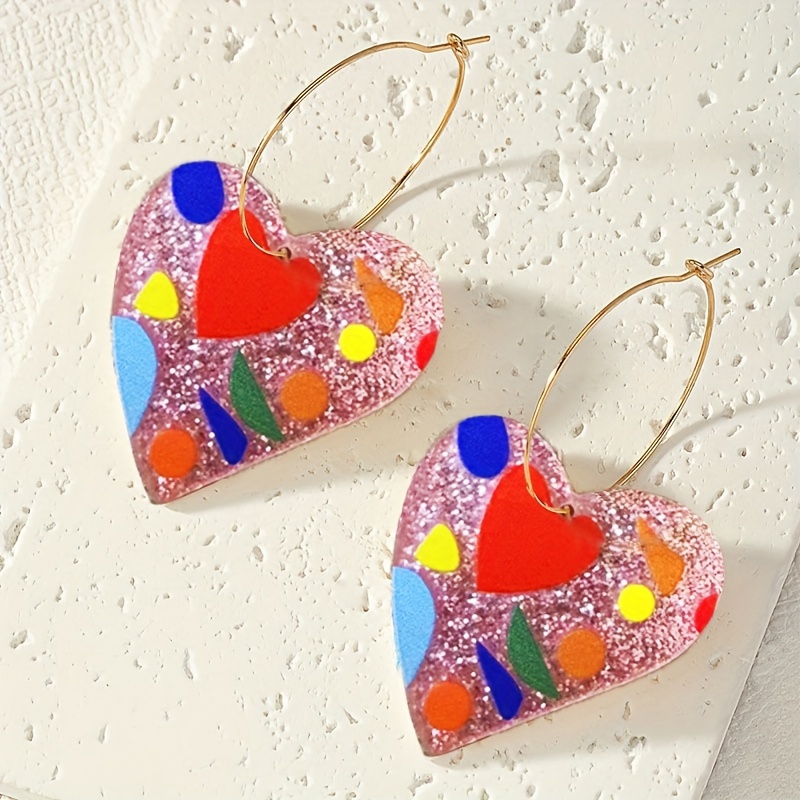 

Boucles d'oreilles créoles en de cœur la - - boucles d'oreilles créoles en acrylique un de cœur , et - Aiguille d'oreille en fer, placage - Parfaites un et cadeau