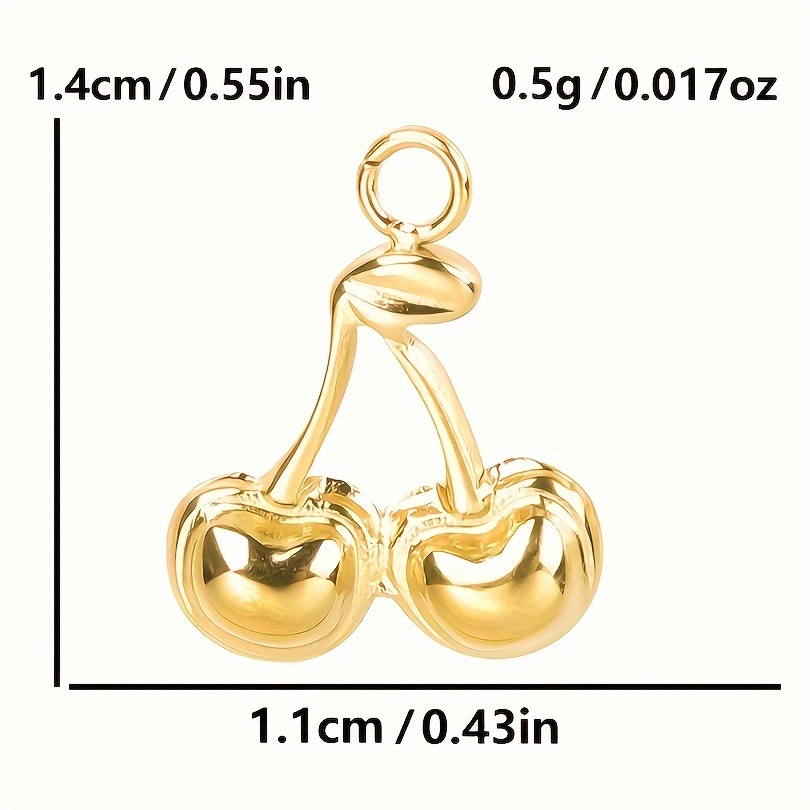 

Stainless Steel Cherry Charms Pendant Set Of 5, Diy Jewelry Making Accessories, Handmade Craft Supplies, 18k Gold Plated Vacuum Plating, Fashionable Simple Design, Necklace & Earring Components