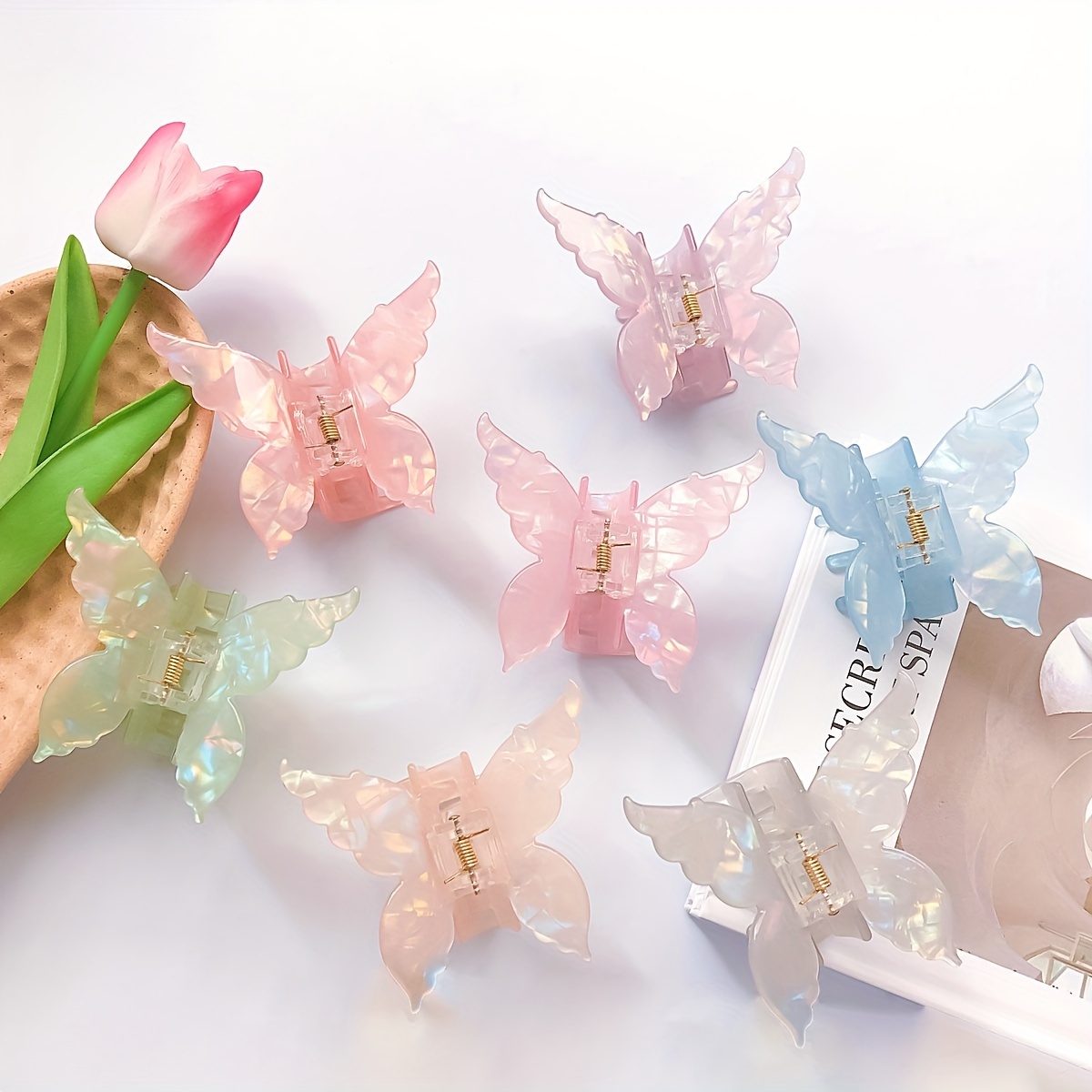 

Elegant Butterfly Bow Hair Clip - Vintage-inspired Resin Hair Accessory For Women, Multicolor