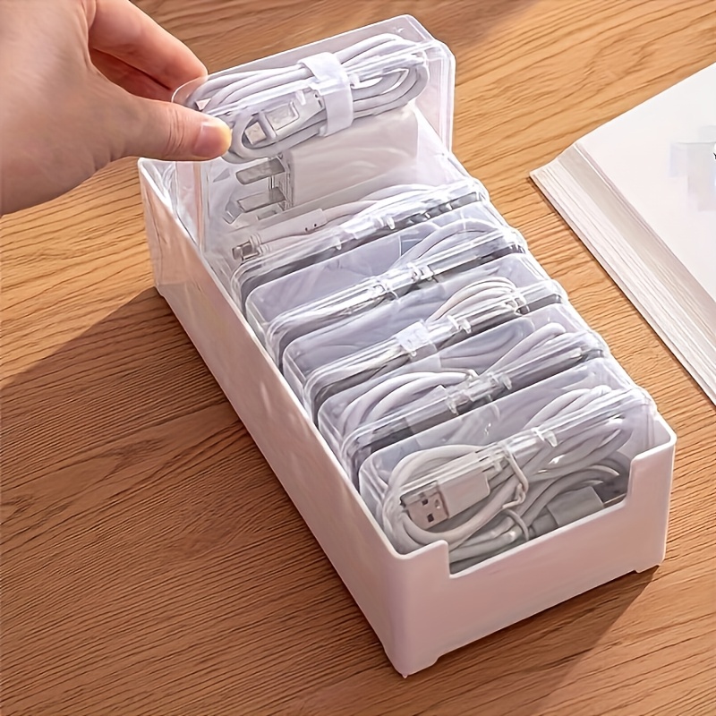 

4pcs/8pcs Plastic Cable Organizer Box For Transparent Storage Bins - Not Waterproof, Desktop Cable Management, Used For Organizing Charging Cables And Accessories With Cable Winders.