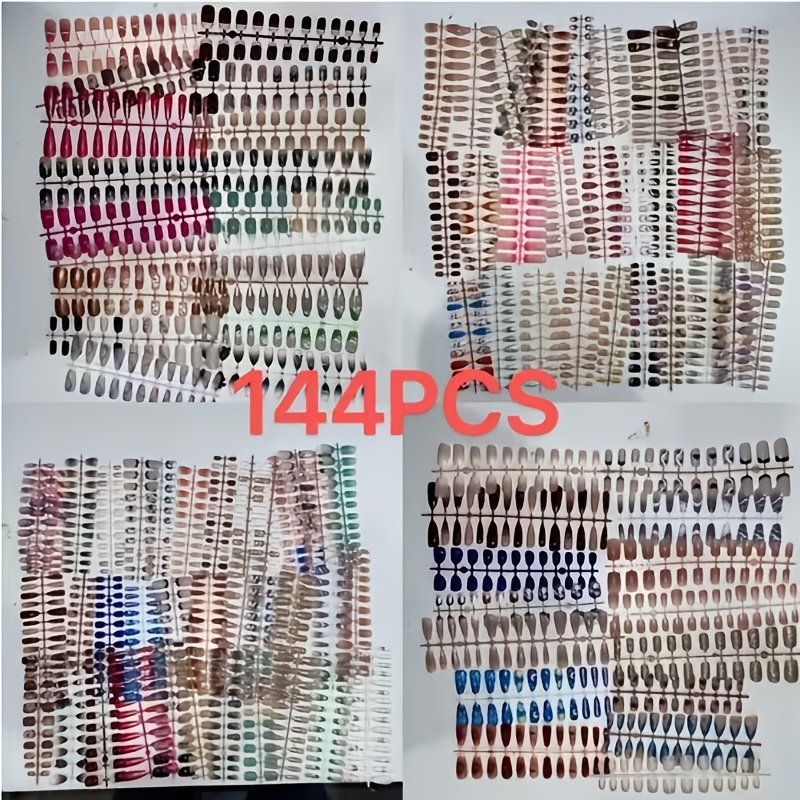 TEMU 144pcs Random 6pcs Set Nail Tips | Nail Tips In Almond, Square, Ballet Shapes, Nails, Solid Color Nails, Shiny Full-cover Acrylic Fake Nails,