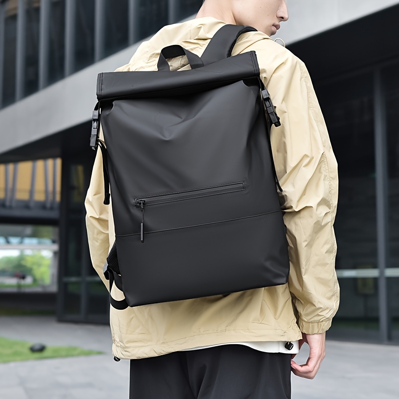 Stylish Roll-Top Daypack with Laptop Compartment - Durable Oxford Fabric, Adjustable Straps, Zip Closure for Outdoor Adventures