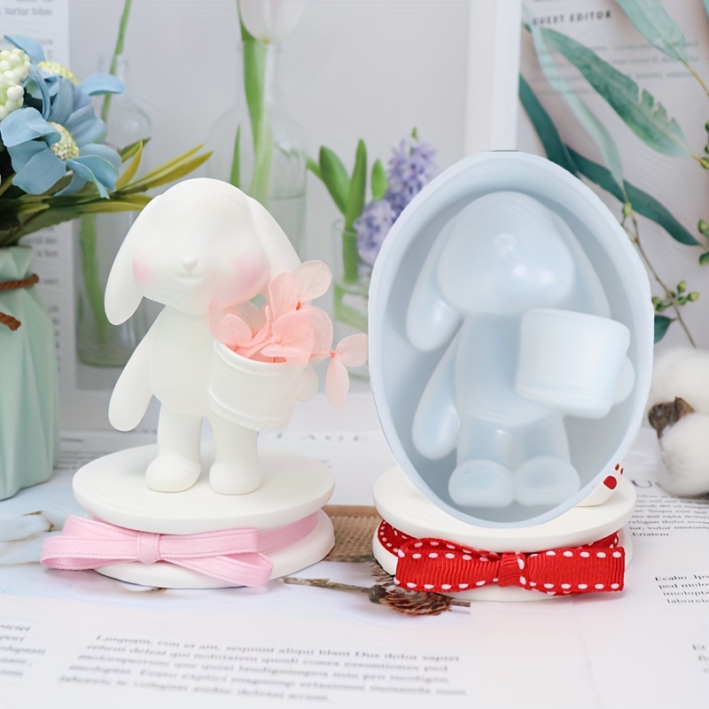 

3d Easter Rabbit Silicone Molds Easter Decor Holding Bucket Rabbit Mold Easter Bunny Candle Molds For Candle Making Candle Mold Easter Rabbit Resin Molds Diy Easter Ornaments