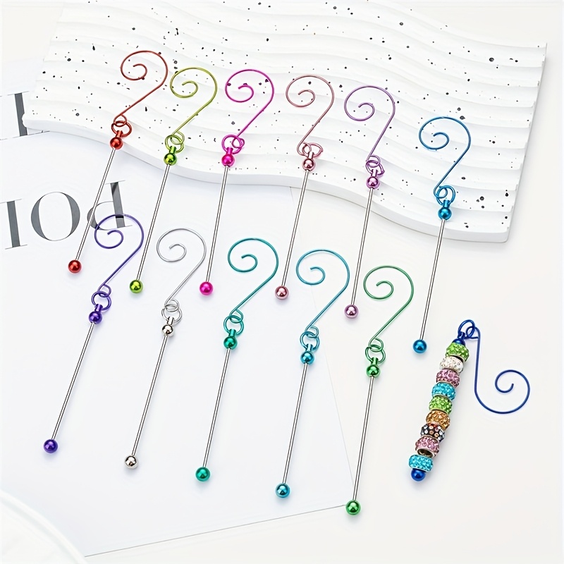 

12pcs 2-in-1 Beadable Hooks With Keychain Bars - Metal For Diy Christmas Tree Ornaments & Jewelry Display