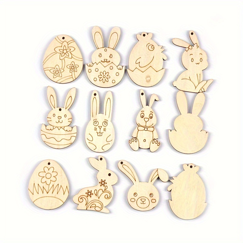 

25pcs Easter Bunny Wooden Cutouts, 3-5cm Craft Shapes For Diy Painting And Decoration, Assorted Rabbit Designs For Holiday Hanging Ornaments, No Electricity Needed