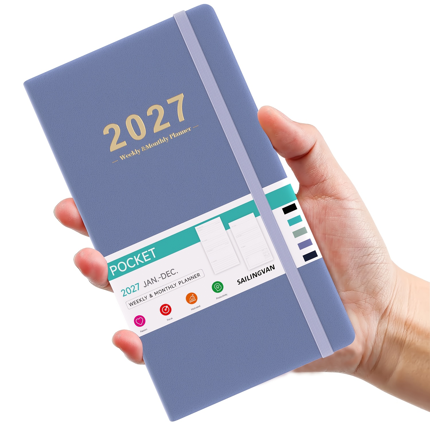 TEMU Pocket Diary 2027 - A6 Diary 2027 Week To View, 2027 To December 2027, Leather Hardcover 2027 Diary, Elastic Closure & Inner Back Pocket
