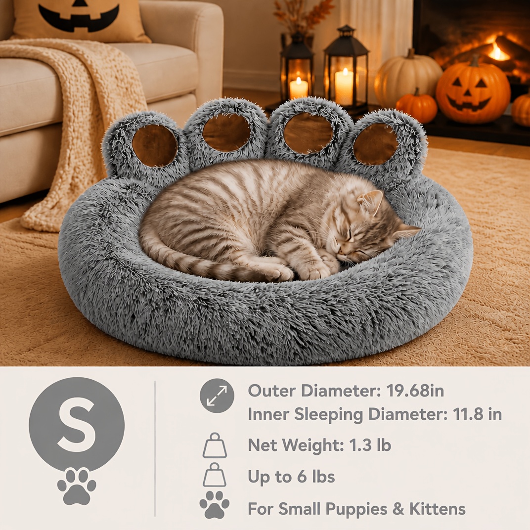 TEMU Cute Shaped Dog Bed And Cat Bed, Calm Donut Dog Bed, Warm And Comfortable Soft Dog Round Bed, Plush Mattress Bed. Give A Warm And Comfortable