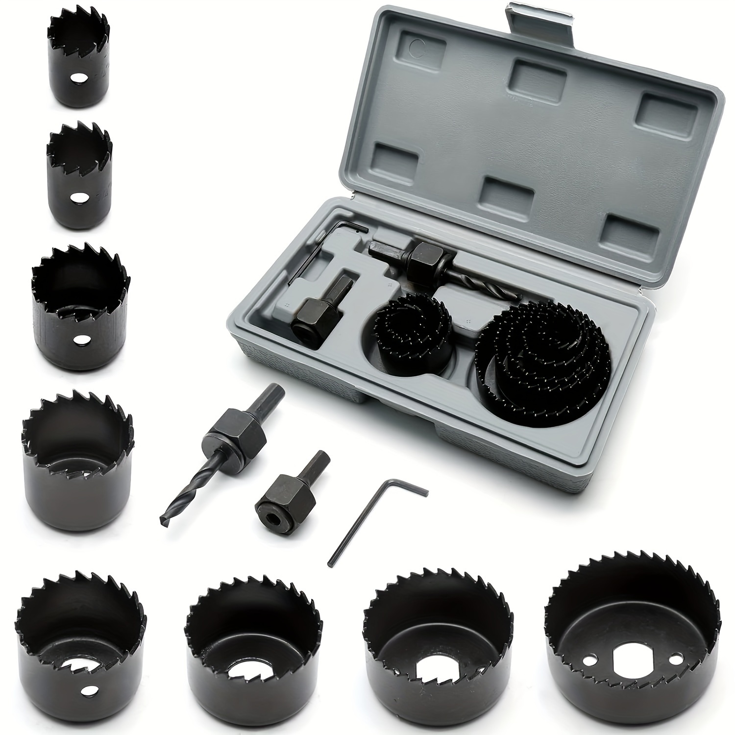 

Goxawee 11pcs Set, Kit With 8 Pcs Saw Blades 3/4" - 2-1/2 "(19mm-64mm) , Mandrels, Hex Key, Ideal For , Pvc Board, Plastic Plate Drilling