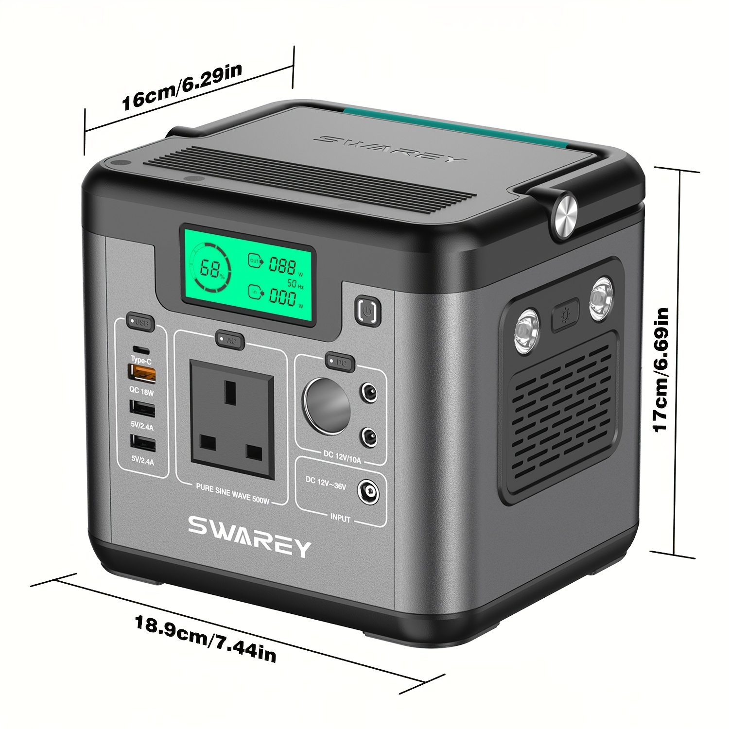 TEMU Swarey Portable Power Bank, Power Station 518 Wh, Solar Generator 500 W Ac Output, 65 W Usb-c Port, Power Generator Battery For Party, Travel,