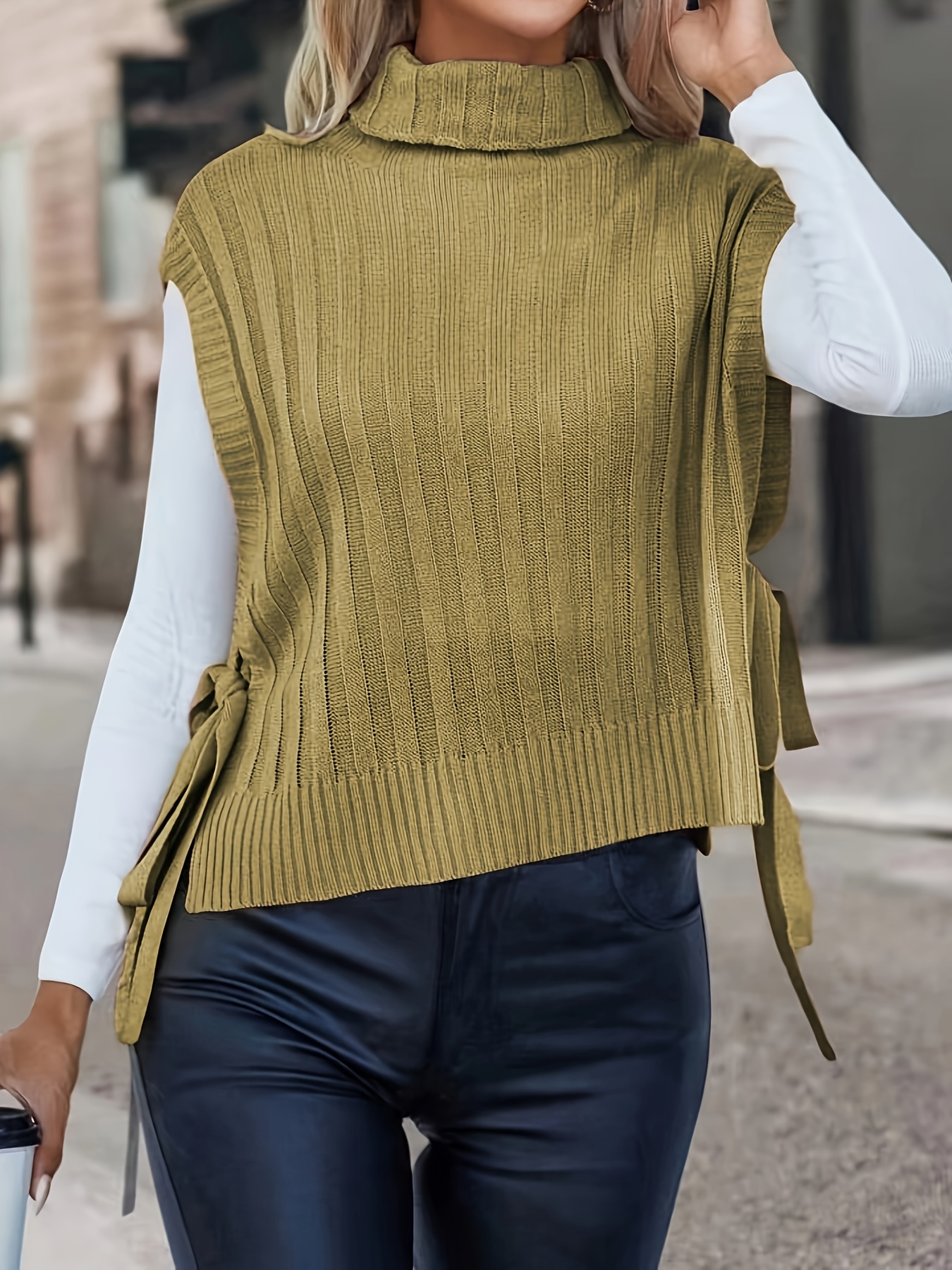 Solid Color Sweater Vest Casual Mock Neck Sleeveless Vest - Temu