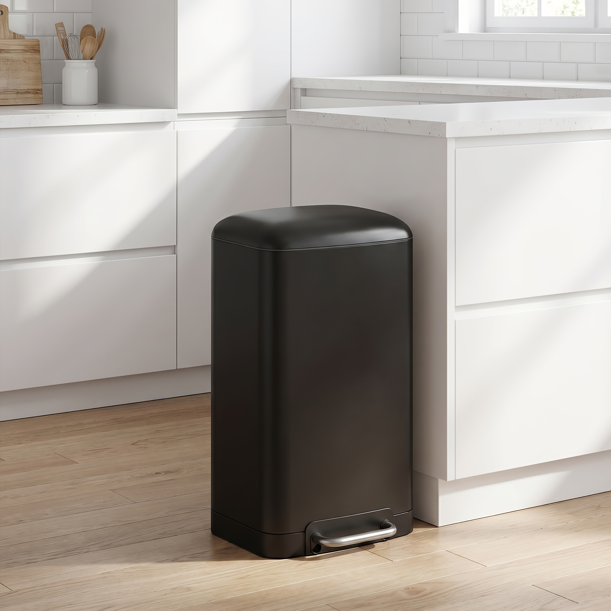 Trash Can Kitchen, 30 Liter Trash Can, Pedal Trash Of Steel, With Lid And Inner Bucket, Soft Close