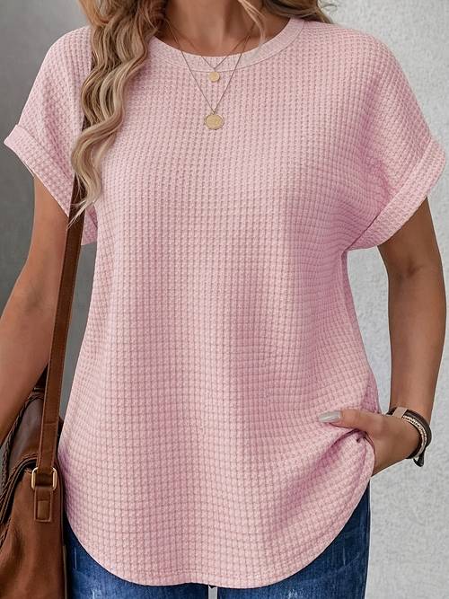 womens waffle t shirt solid color short sleeve crew neck blouse compatible washable waffle texture shirt suitable for daily wear casual summer outfits layering for or office non wardrobe