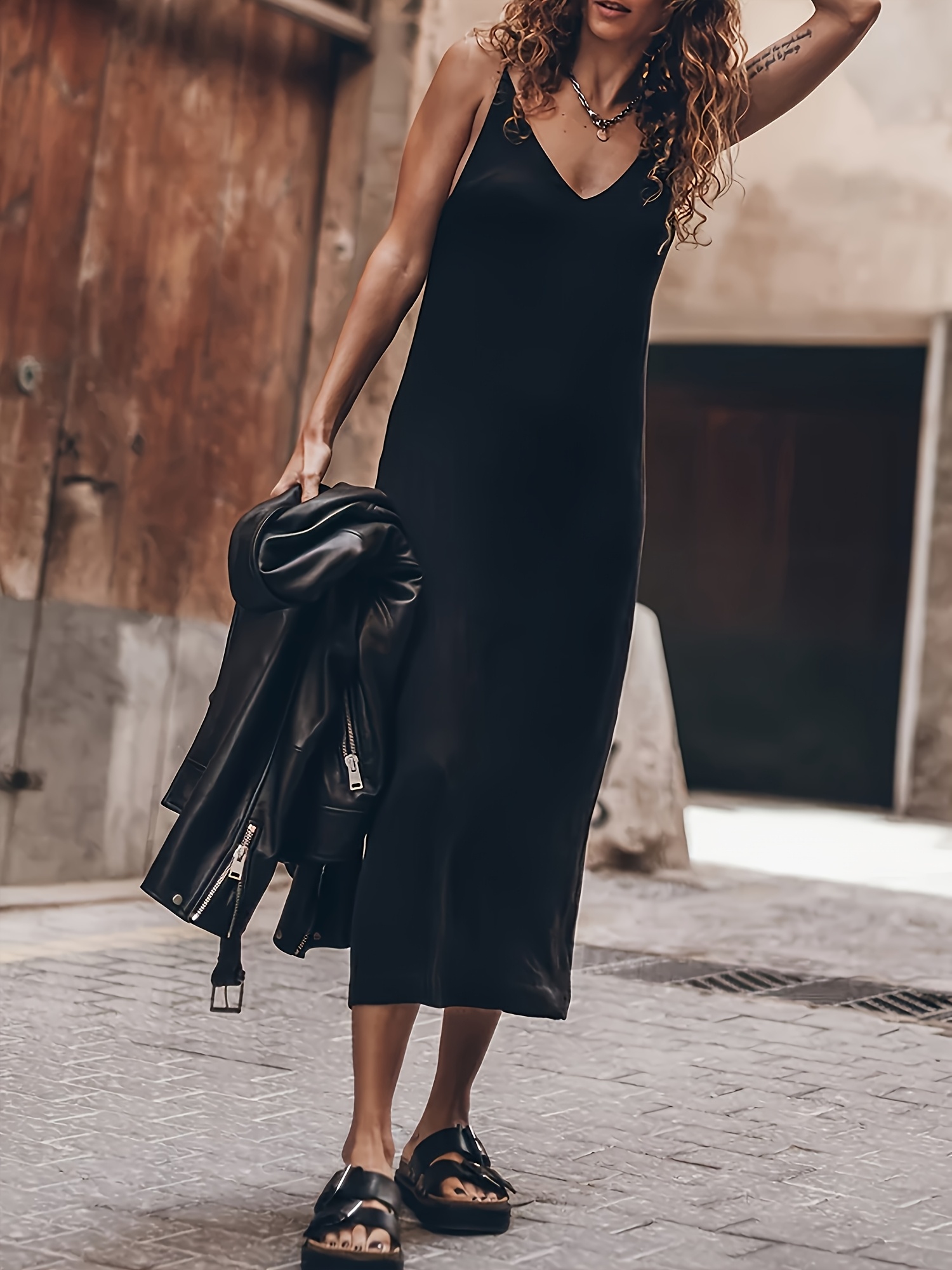black camisole dress SATIN This contrast stitch camisole dress is a true embodiment of captivating beauty and timeless glamour black long v neck camisole