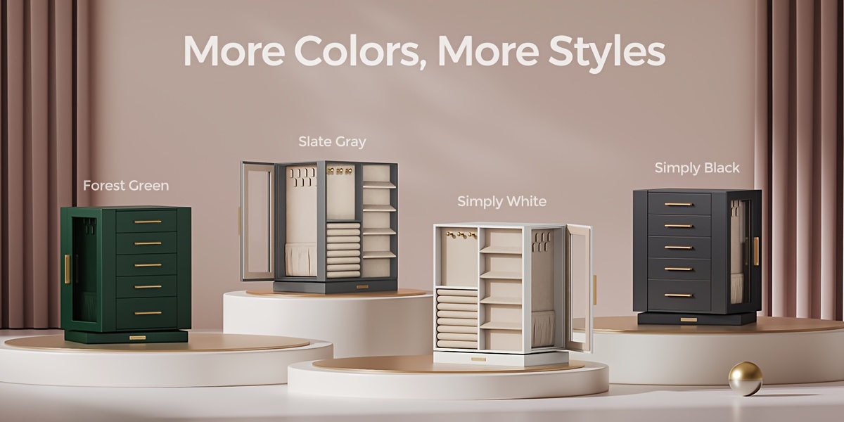   jewelry box 360° rotating, jewelry storage case with 5 drawers, jewelry organizer, glass window,  , vertical jewelry storage,  , glasses, earrings, rings, necklaces, big jewelry, gifts for men, women, friends Product details 0