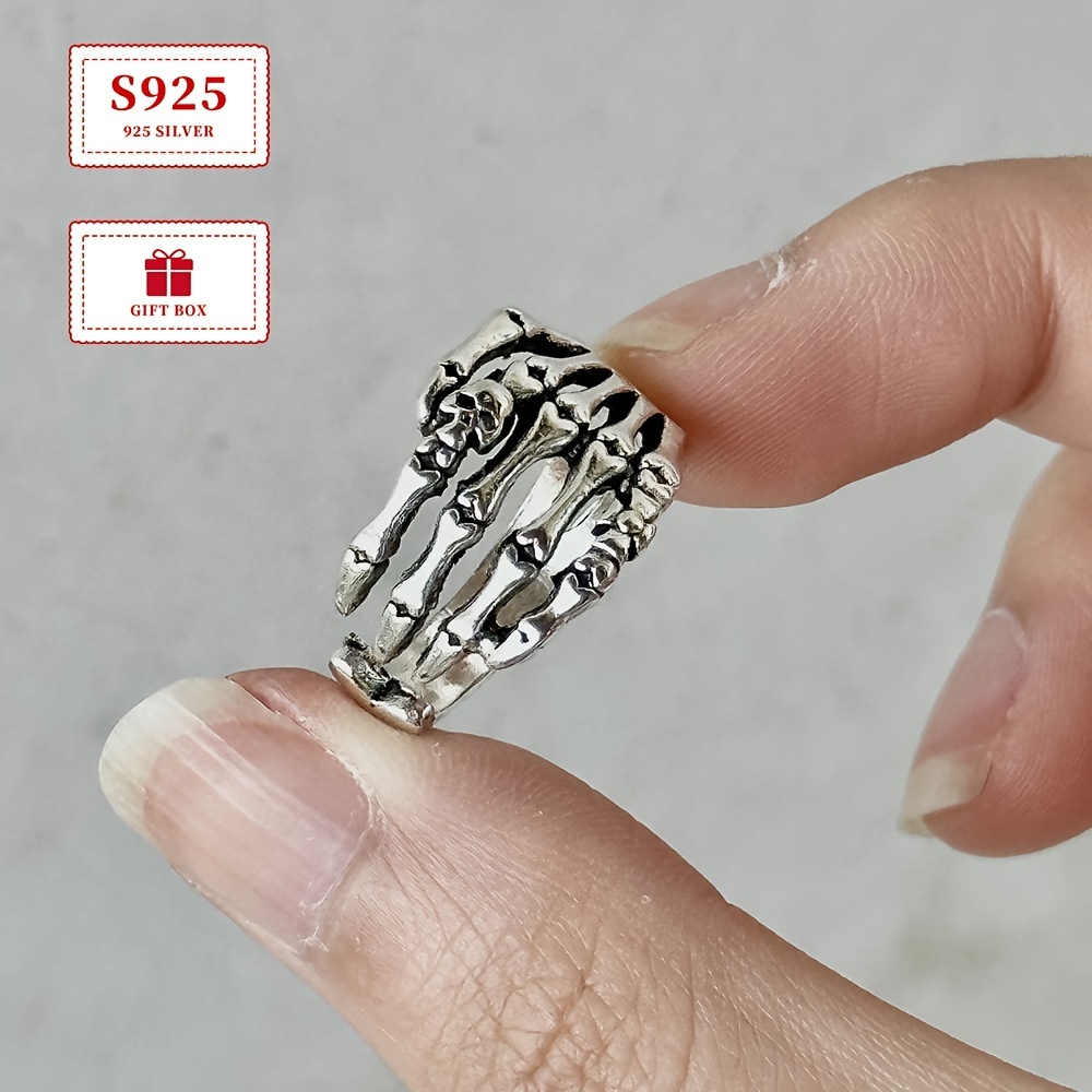 

(1pc) 925 Sterling Silver Personality Skull Five-finger Bone Claw Ring, Unisex, Suitable For (about 3.8 Grams)