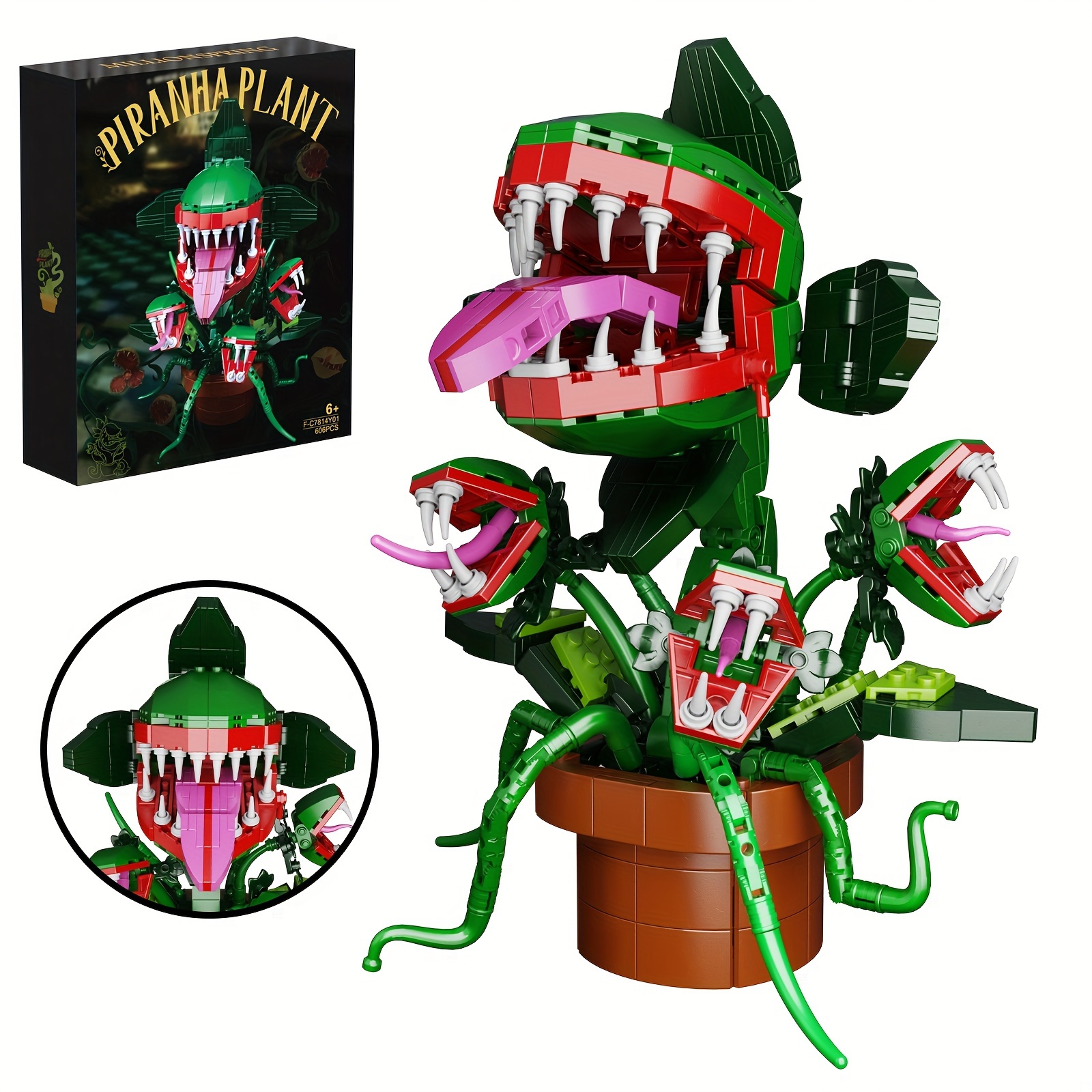 

605 Pieces Of Horrors Cannibal Flower Building Block Toy Set Fan Must Buy Building Block Toys Beautifully Collectible Decorations With Colorful Box Packaging Best Gift For Friends