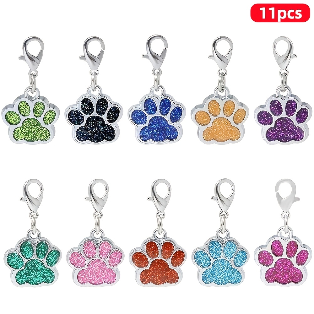 11pcs Glitter Paw Print Charms With Clasp - Multi Dog Paw Footprint Pendants For Making, Crafts, Keychains & Additions, Durable Metal Charms For Pet Lovers, Dog Additions, Keychain Additions