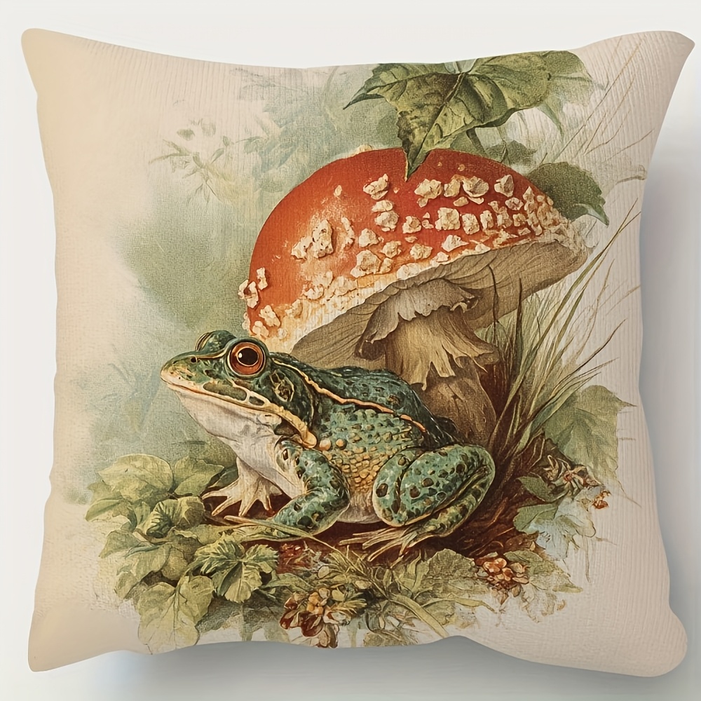 TEMU 1pc Short Plush Decorative Pillow Cover, Retro Frog , Double-sided Print - No Insert, Size 18 X 18 Inches, Decorating Sofas, Living Rooms,