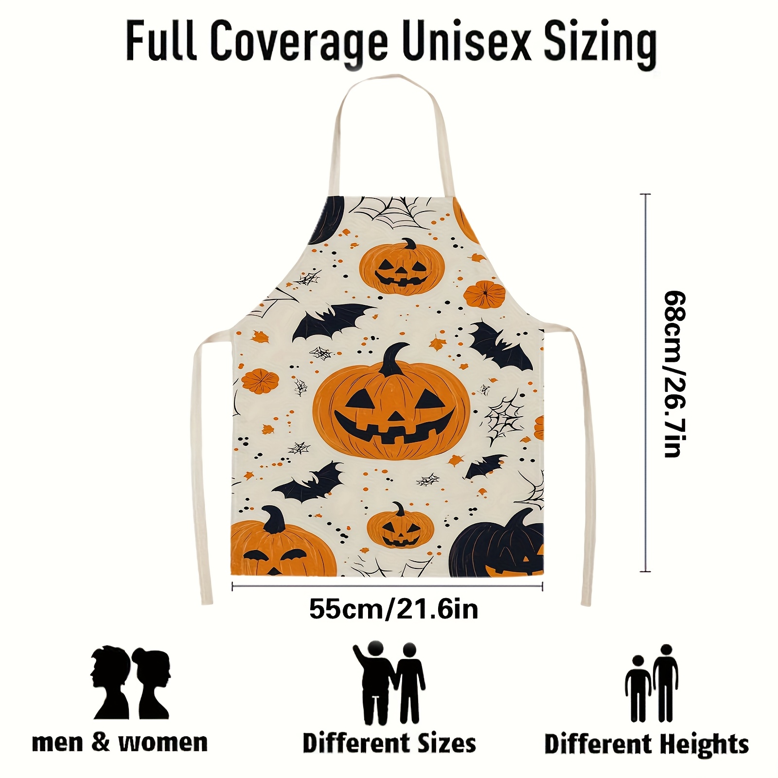 TEMU 1pc 1pcs Spooky Linen Apron Suitable For Adults & Teens - Bat, & Pumpkin Print Kitchen Apron With Themed Patterns, Lightweight Durable Suitable