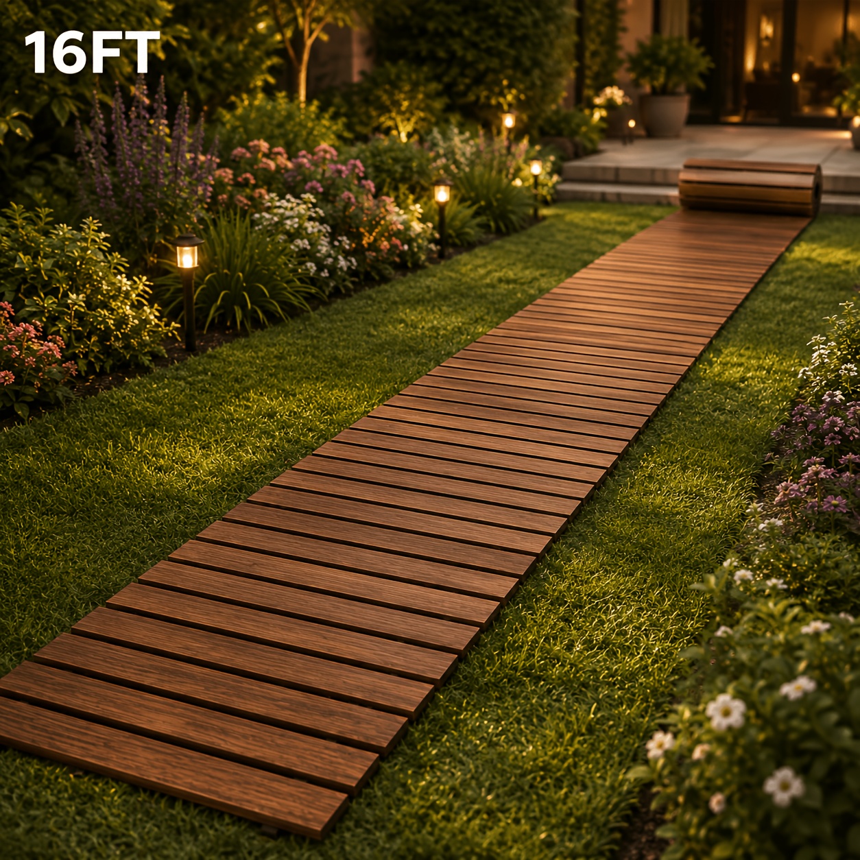 TEMU Roll-up Wooden , A Slip-resistant And Weather-resistant Outdoor Pathway, Suitable For Lawns, Patios, Courtyards, And Flower Bed Edges