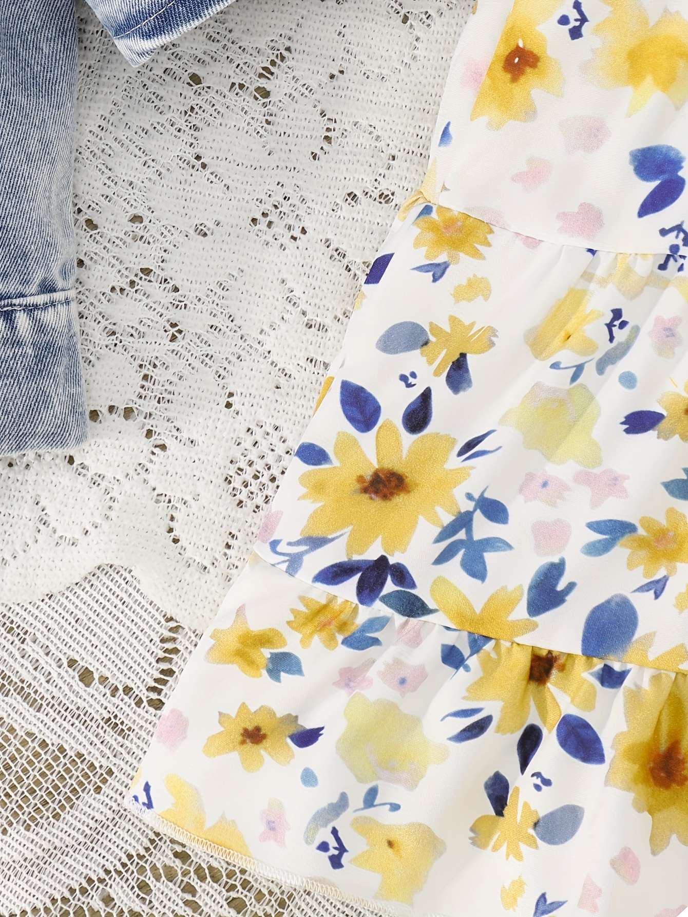 girls casual fashion denim jacket suit floral print strap Temu