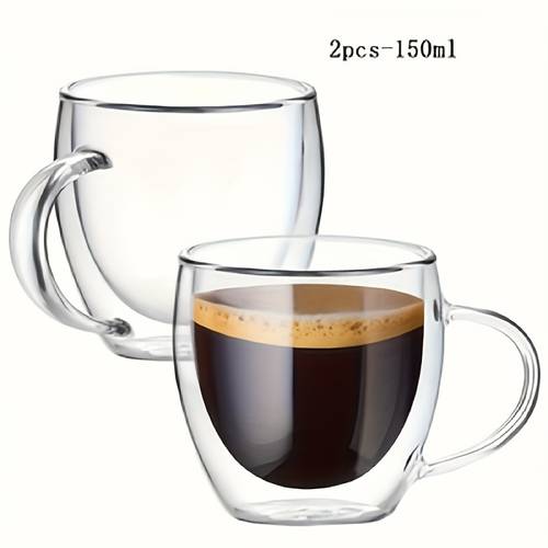 2pcs double wall borosilicate glass coffee cups with handles transparent insulated cups suitable for cappuccino and hot beverages reusable ideal for holiday gifts great for exchanging and colleagues