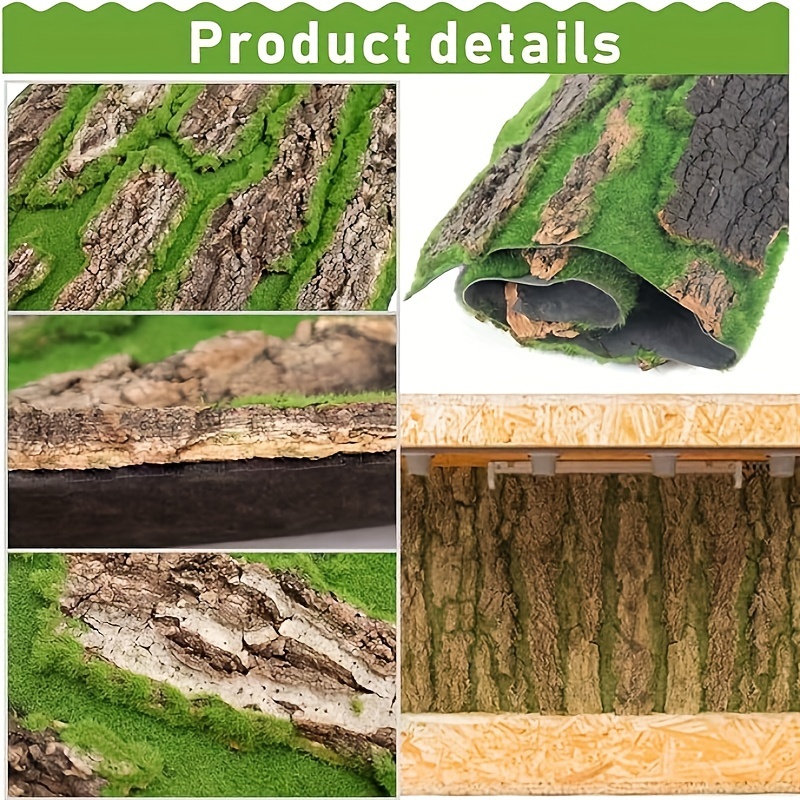 

1pc Artificial Bark With Green Moss, Reptile Cork Background, Diy Wall Decoration For Indoor Pipe And Pillar Coverage