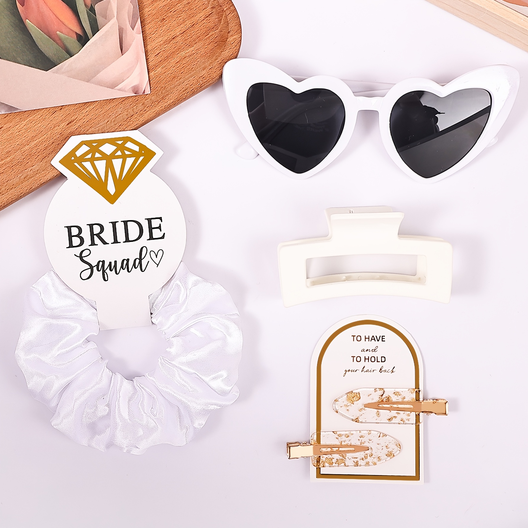 TEMU 4pcs Bridesmaid Wedding Hair Accessories - Satin Bridesmaid Hair Clips & Hair Ties Suitable For Bridesmaid Bouquet, Wedding Party Hair, Bridal