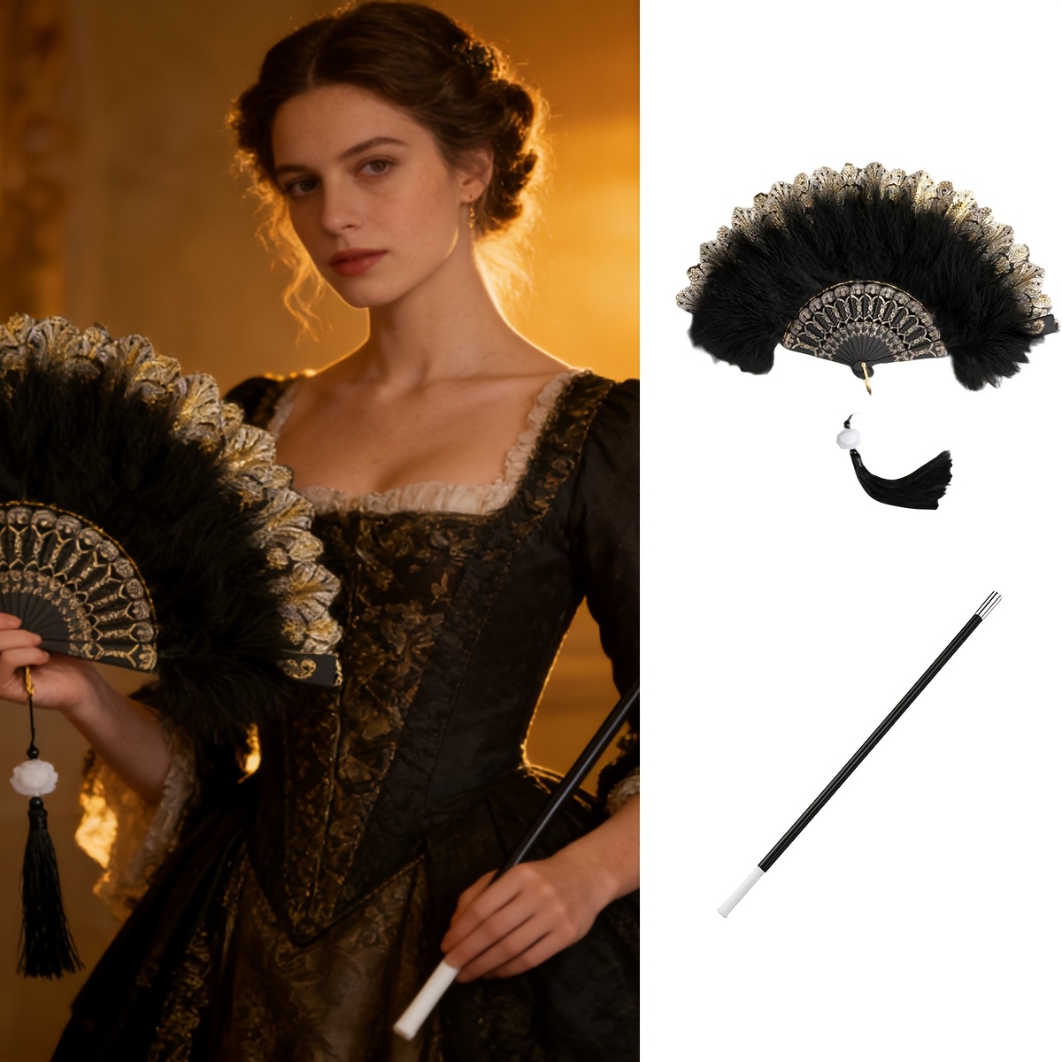 TEMU 2pcs 1920s Women's Vintage Fashion Hand Fan Props For Apparel Events, Dance, And Halloween Celebrations Decor Sets