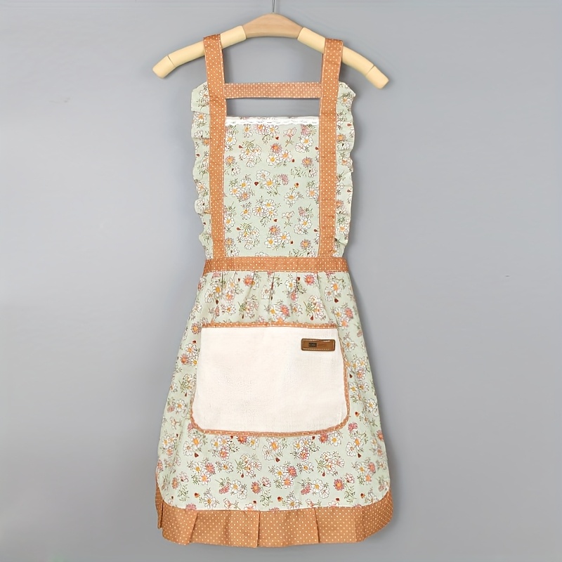 TEMU 1 tablier de princesse en dentelle florale avec poche à mouchoir - Et, parfait pour le nettoyage de , du salon et de bain | Disponible et vert,