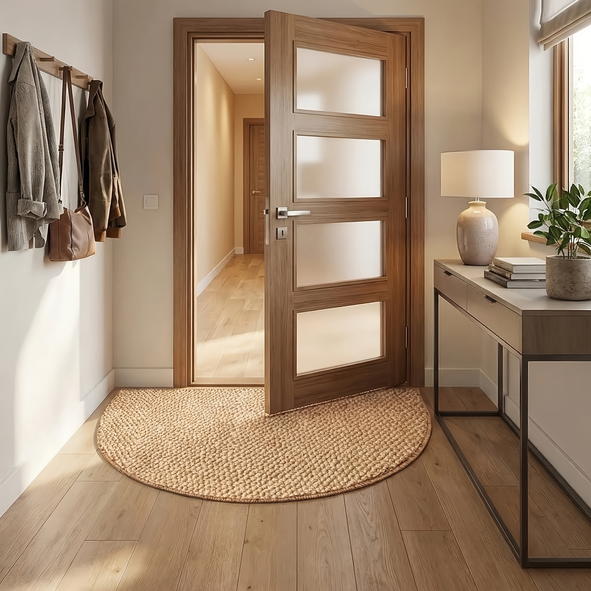 TEMU 1pc Velumis Vintage Non-slip Semi-circular & Bath Suitable For Indoor/outdoor Use, Tpr Backing Floor Mat With Soft Adhesive Base, Machine