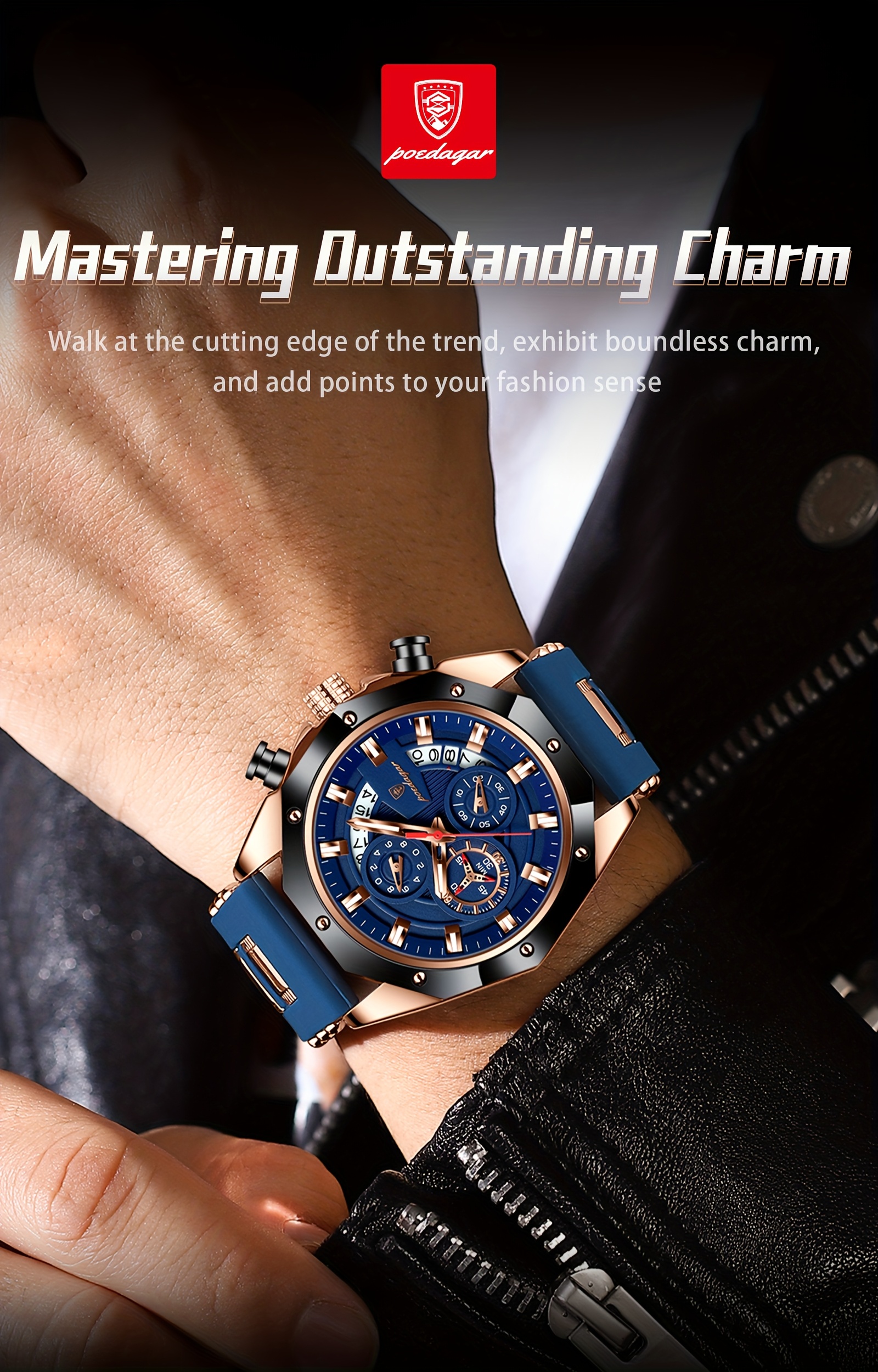 mens stylish blue   watch with date display waterproof nightlight silicone strap elegant business watch for teenagers and adults casual accessory stylish watch silicone strap watch details 11