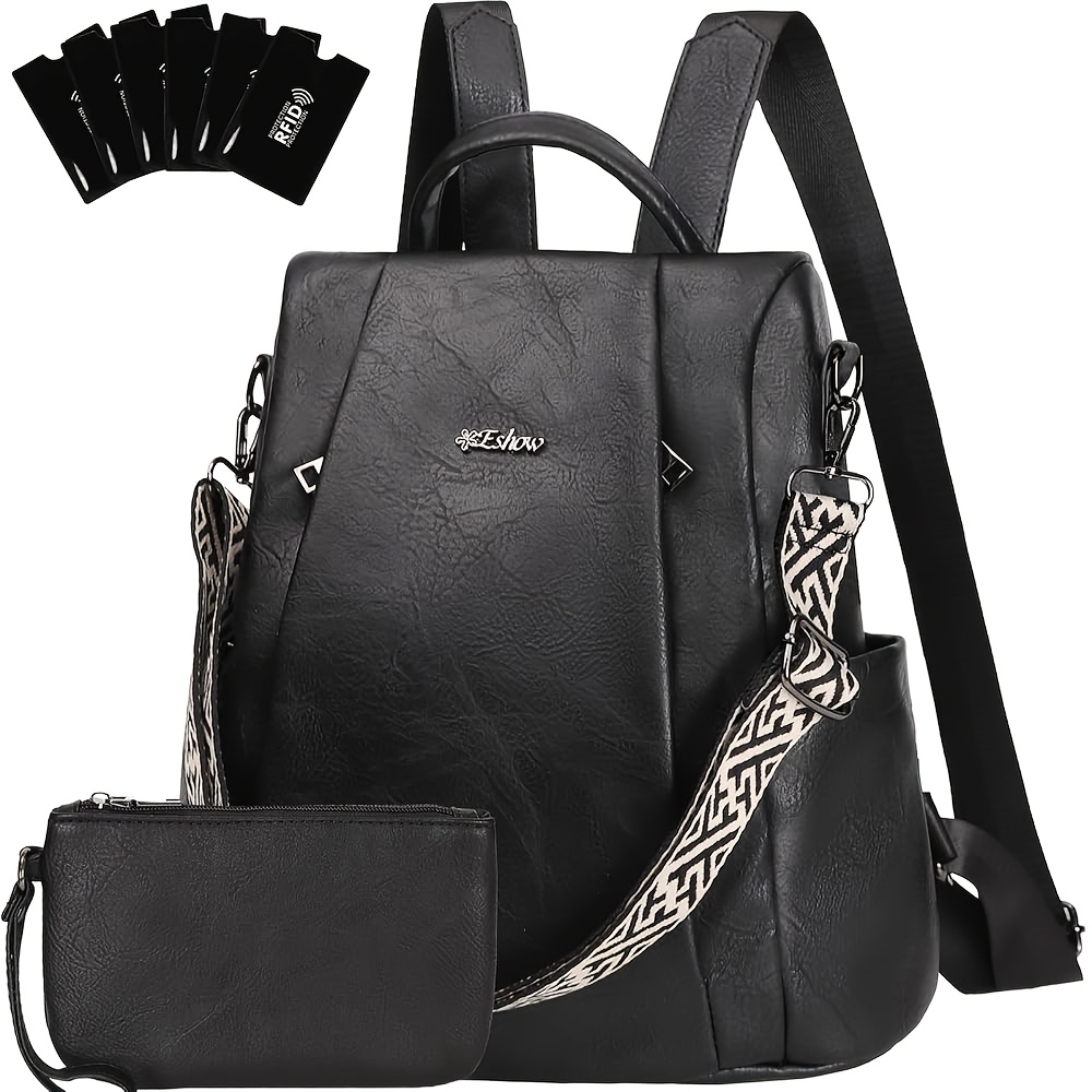 Image of Eshow Women's Backpack, Vegan Backpack, Backpack Set With Small Bag Equipped With Rfid Anti-theft Brush Function, Women's Handbag, Multi-functional, Suitable For Work, School, Commuting