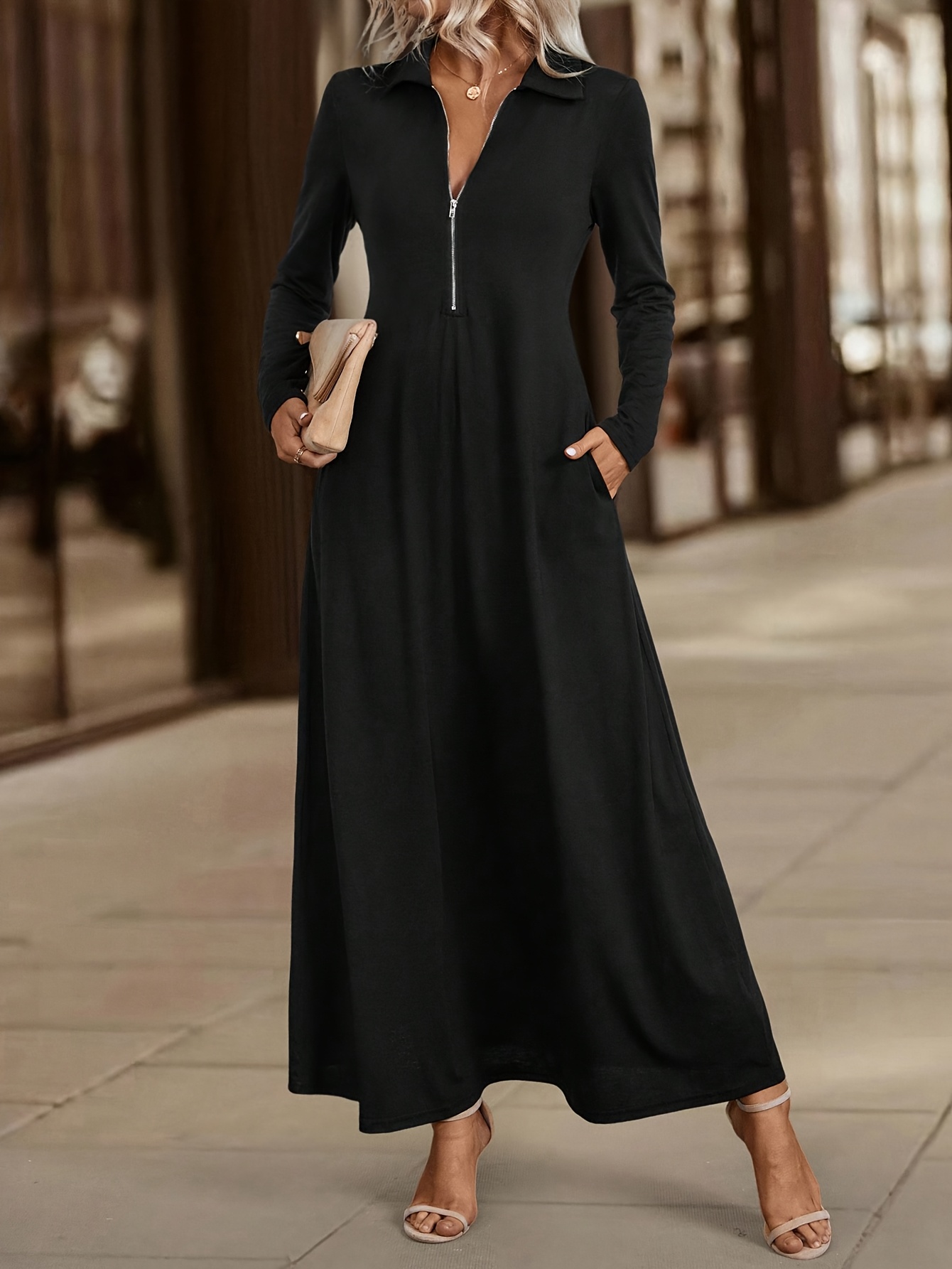 womens elegant lapel collar maxi dress long - Temu Mauritius