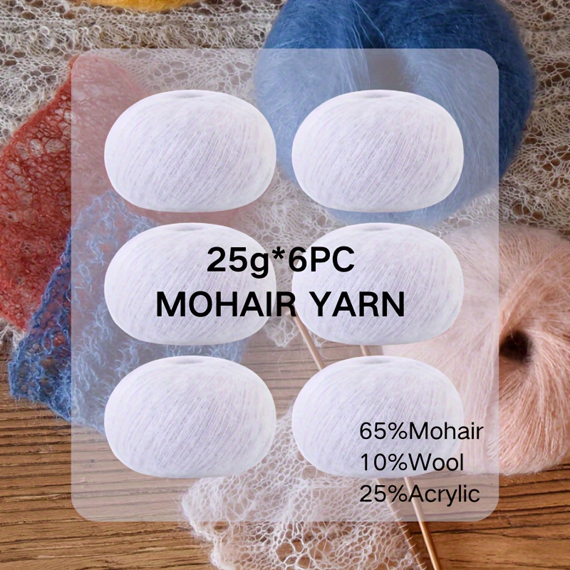 

6pcs Soft Warm Yarn, Mohair 65.00%, Wool 10.00%, Acrylic 25.00% Yarn For Diy Crocheting And Knitting Sweater And Shawl 25g/pc 160m/pc