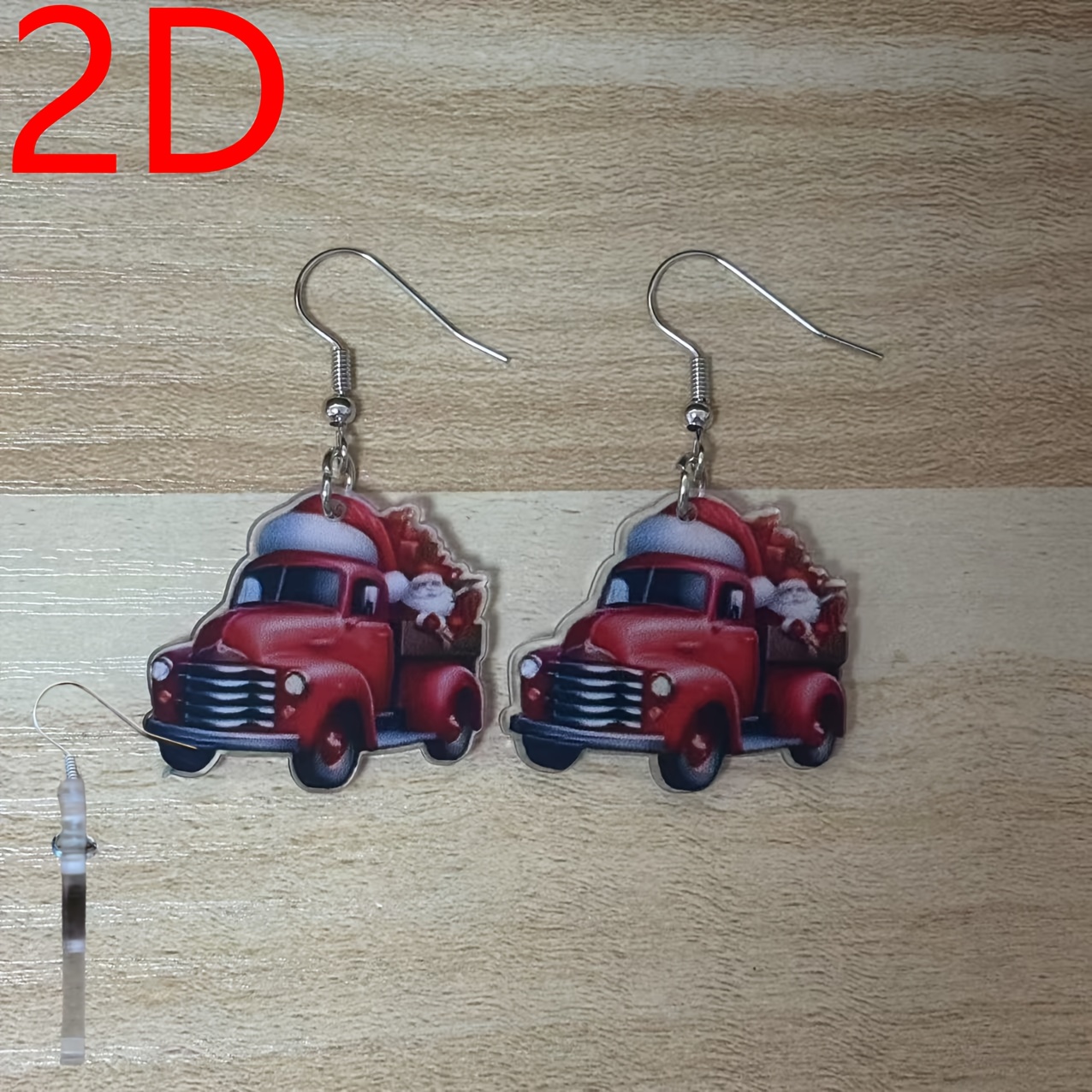 TEMU 2d Flat, 2d Christmas Exquisite Elegant Cartoon Style Christmas Element Decorated Delicate Small Truck Shape Acrylic Lightweight Durable Pendant