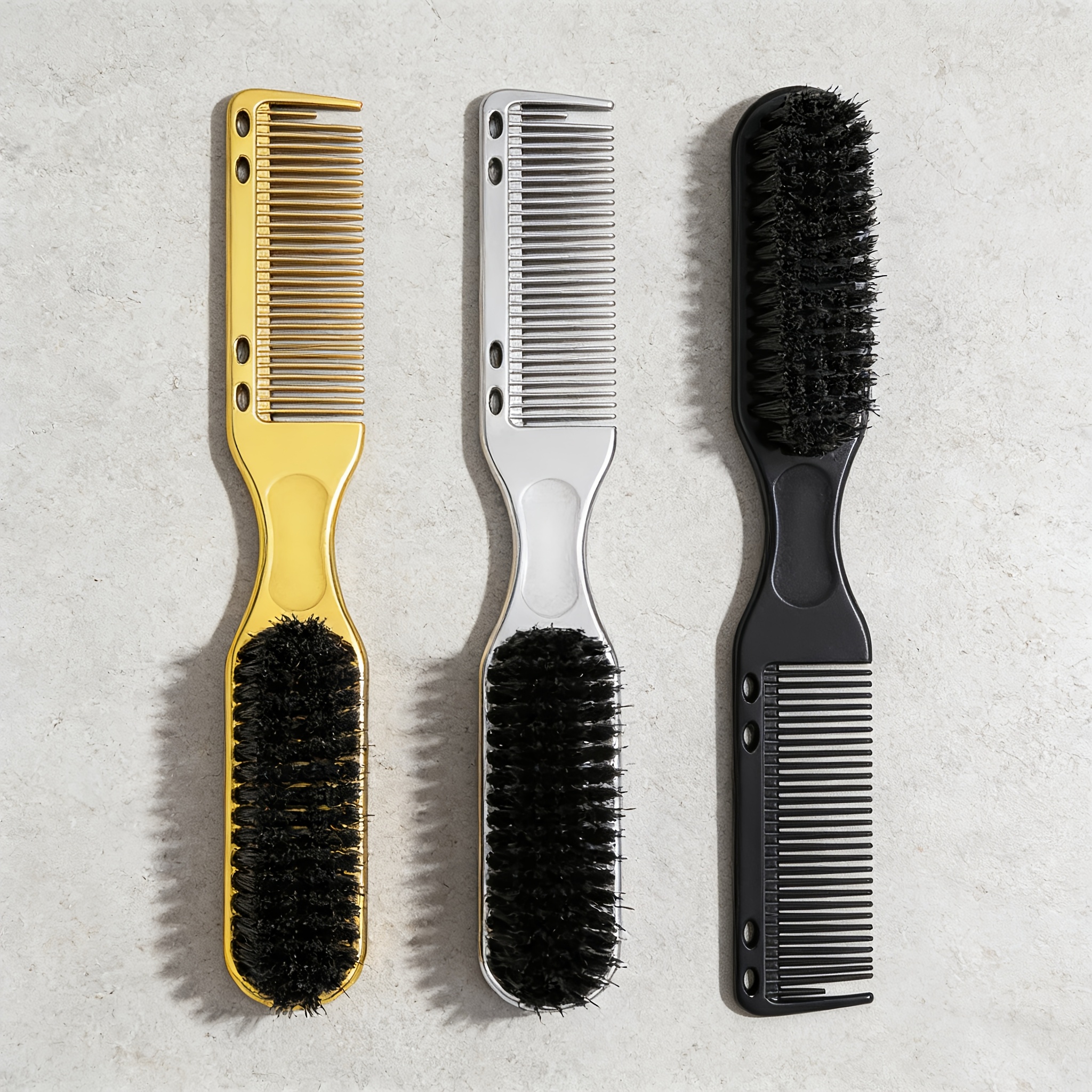 TEMU Ensemble de 3 pièces de pinceau multifonction dégradé de couleurs mélangées, brosse peigne double face, brosse à cheveux en nylon pour homme,