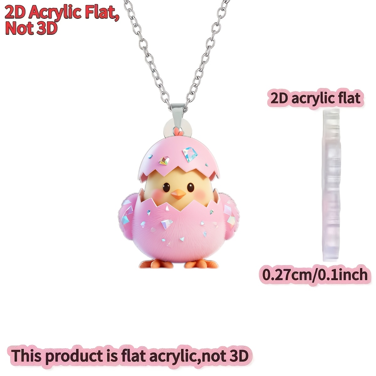 Cute Little Chick Acrylic Pendant Necklace, Gift for Her