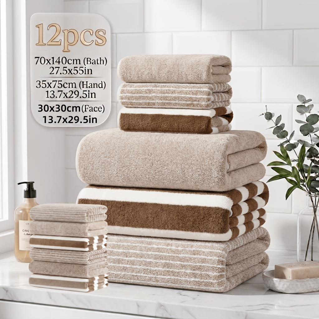 TEMU Set regalo da 12 pezzi di asciugamani da bagno, 3 asciugamani da bagno + 3 asciugamani per + 6 salviette, ricamati assortiti, pile di corallo e