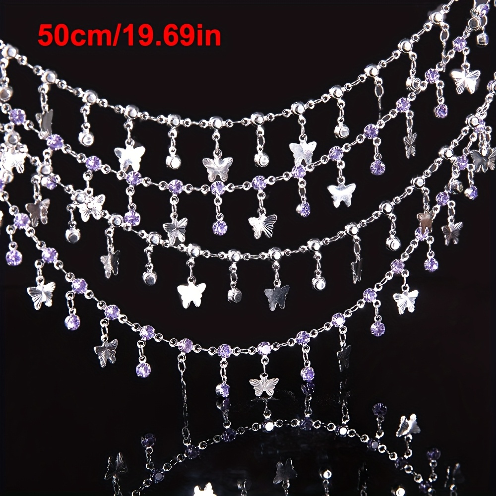 Image of 0.5m/1m Purple Shiny Rhinestone Pendant Copper Chain Necklace Bracelet Jewelry Making Clothing Tassel Additions