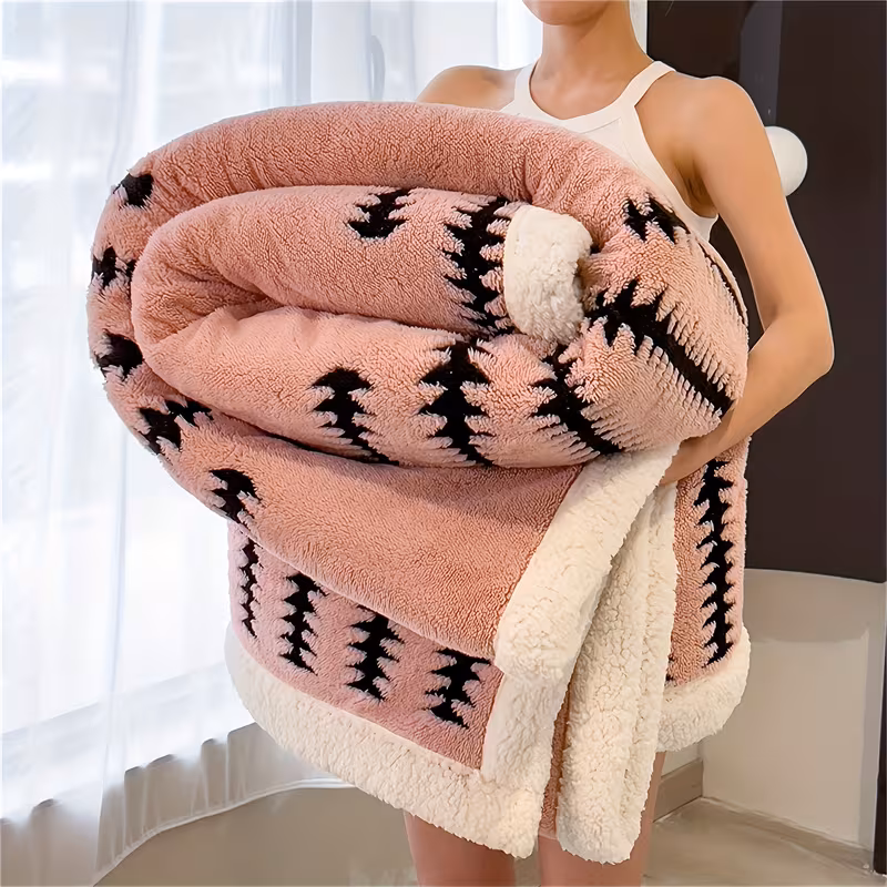 1pc luxury coral fleece blanket soft bedspread throw geometric black white gray beige stripes soft texture suitable for bed sofa or floor machine washable polyester fleece bedding multiple sizes and colors stylish versatile home Product details 6