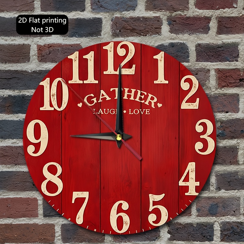 TEMU 1 pièce Horloge Murale Rétro en avec Imprimé " LAUGH LOVE" - Aiguilles Rondes Minimalistes Adaptées pour la Décoration du Salon, de , du Café -