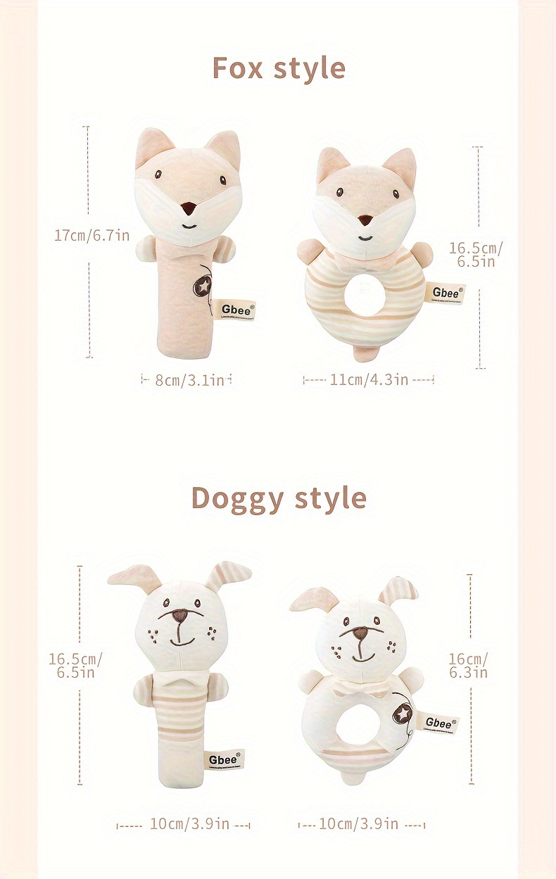 2pcs cotton rattle sticks   toys for babies 0 1 year olds with adorable bell sounds beige infant     details 6