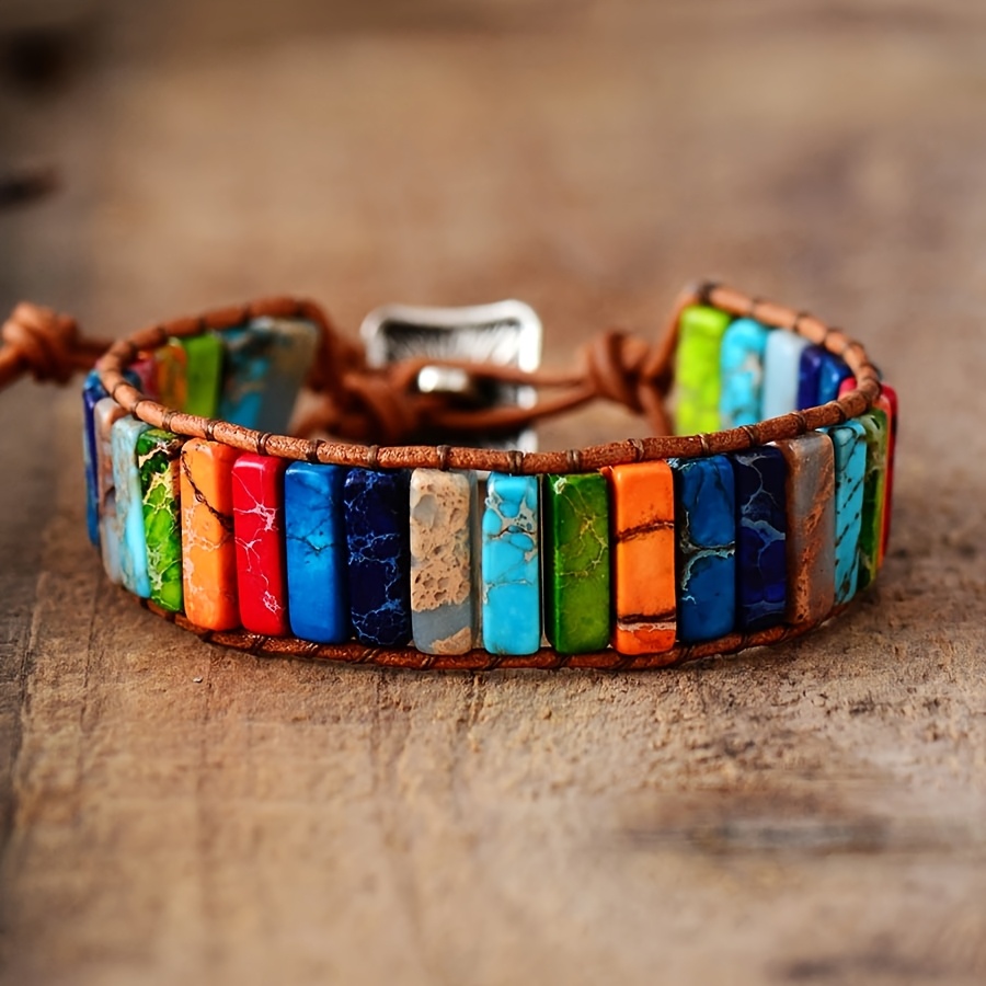 TEMU 1pc Pulsera Envolvente de Cuarzo Imperial a para Mujeres y Hombres, Tubo de Cuentas de Piedra Natural Multicolor, Pulsera Bohemia Ajustable,