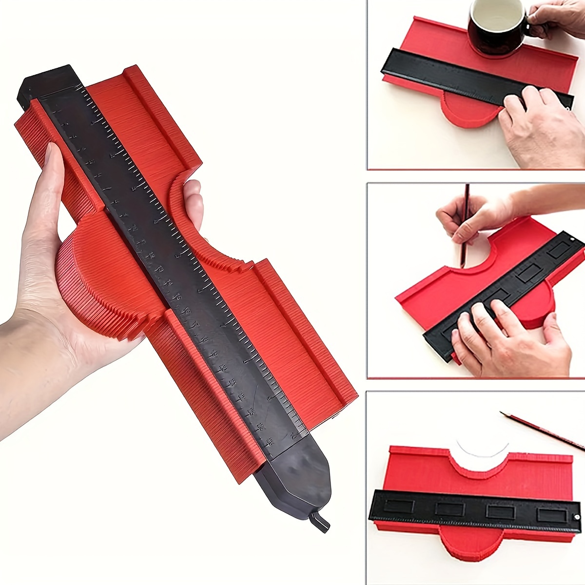 10 Inch Red Contour Gauge Duplicator Widen Profile for Precise Irregular Shapes ABS Plastic Easy Cutting Wood Template Measuring Tool